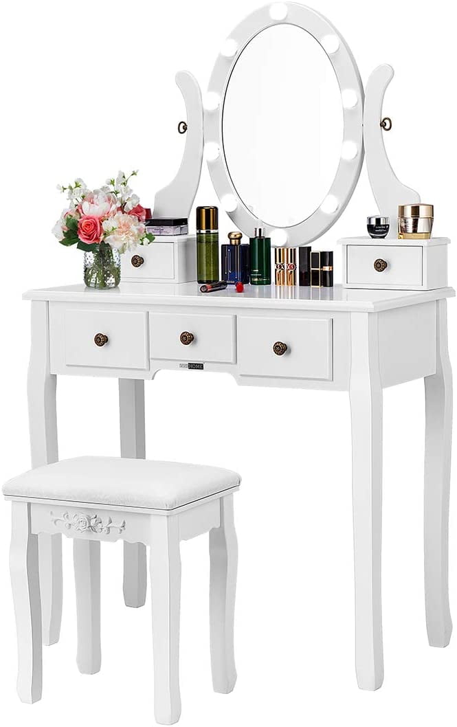 VIVOHOME Makeup Vanity Set with 10 Dimmable LED Bulbs, Dressing Table