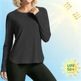 thumbnail image 6 of hotojiny Workout Tops for Women Crewneck Long Sleeve Shirts with Curved Hem UPF 50+ Sun Shirts for Hiking Running Gym Clothes(Black,Large), 6 of 7