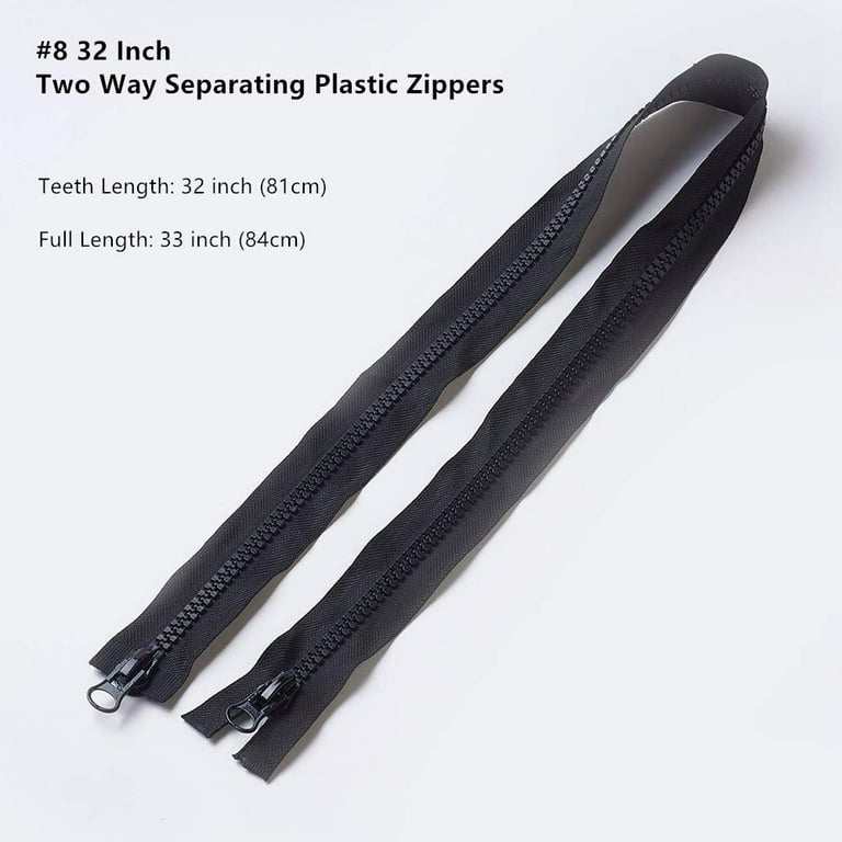 Sawoake 2pcs #5 33 inch Separating Jacket Zippers for Sewing Coats Jacket Zipper Black Molded Plastic Zippers Bulk Tailor DIY Sewing Tools for