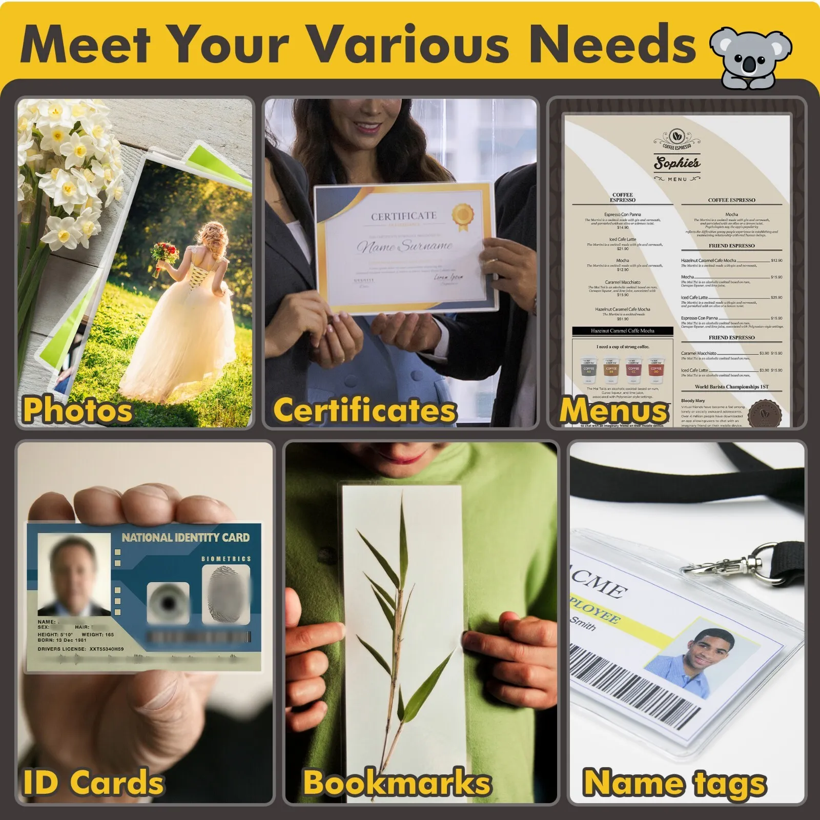 Koala Clear laminating Sheets 9x11.5 inch 3 Mil, 300 Count Bulk Thermal Laminator Pouches for 8.5x11 Photos, Stickers, Ducuments