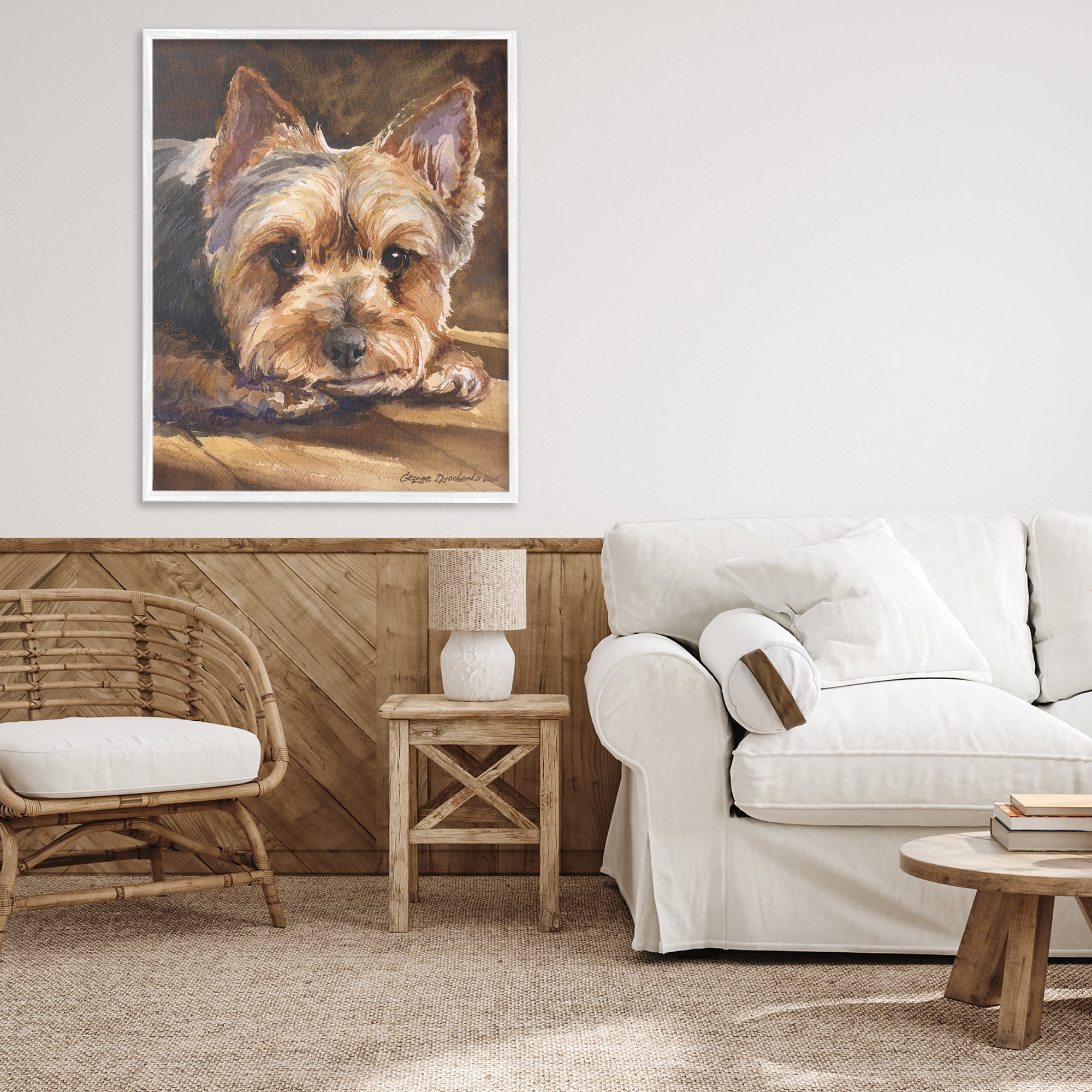 Stupell Industries Yorkshire Terrier Portrait White Framed Giclee Art, design by George Dyachenko