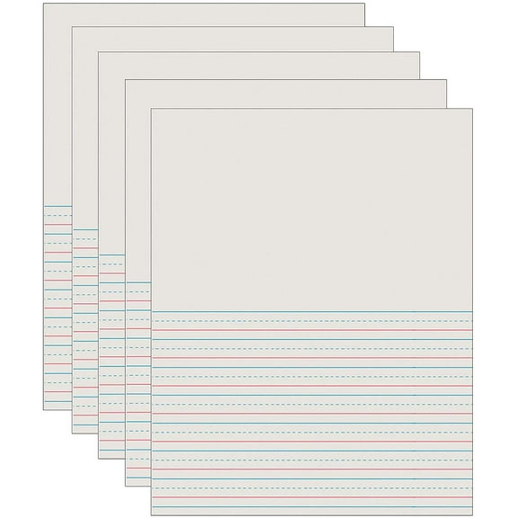 Pacon Newsprint Handwriting Paper, Picture Story, Grade 2, 1/2" x 1/4" x 1/4" Ruled Short, 8-1/2" x 11", 500 Sheets Per Pack, 5 Packs
