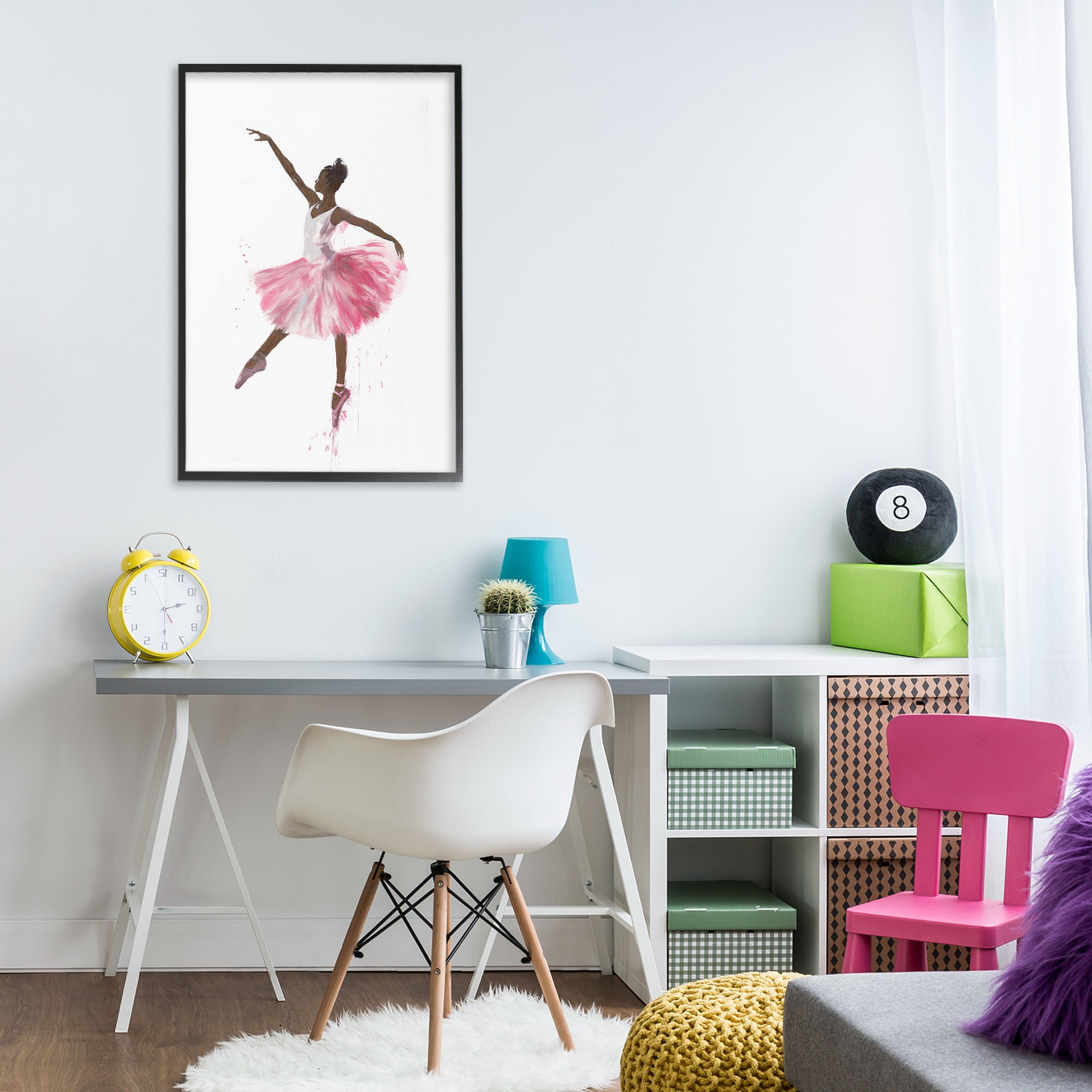 Stupell Industries Graceful Ballerina in Pink Novelty Painting Black Framed Art Print Wall Art, 20 x 30