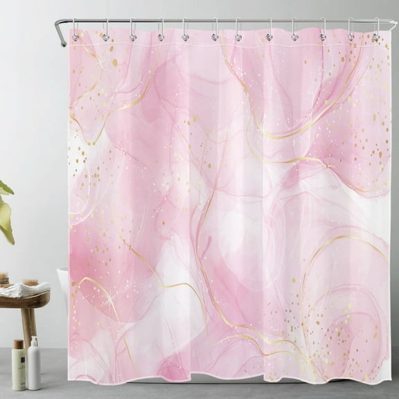 HVEST Pink Marble Shower Curtain Pink and White Shower Curtain - Abstract Modern Bathroom Decor, Waterproof Polyester Fabric, Includes 12 Hooks, 72x78 Inches