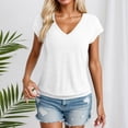 thumbnail image 2 of Womens Solid Color T Shirts Casual Short Sleeve V Neck Loose Fit Comfortable Basic Top for Everyday Wear White M, 2 of 6