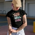 thumbnail image 2 of Distressed Retro Sun, Salt, Sand, Groovy Wavy Text Summer Merch Gift, Black T-Shirt, 2XL, 2 of 5
