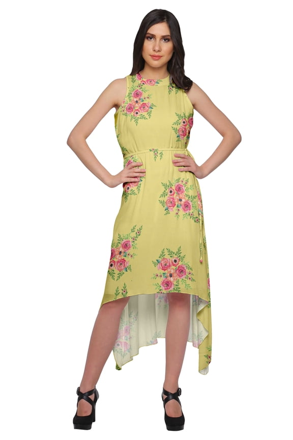 Printed Ladies Sleeveless High-Low Dress Plus Size Kurta For Women