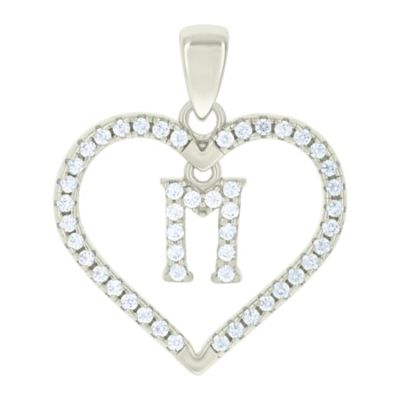 925 Sterling Silver Womens Cubic Zirconia Letter Name Personalized Monogram Initial Alphabet M Love Heart Charm Pendant