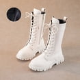 thumbnail image 2 of XIMIN Girls PU Leather Mid Calf Ridding Boots Lace Up Non Slip Combat Boots Fashion Waterproof Side Zipper Punk Goth Boot Fall Winter Boots, 2 of 8