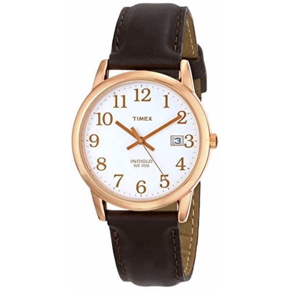 Timex Easy Reader Rose Gold-Tone Brown Leather Mens Watch