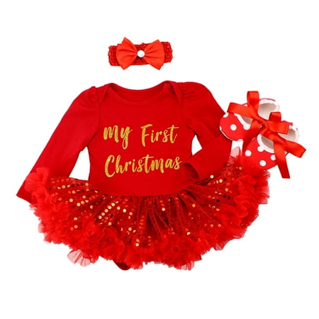 

IMEKIS Baby Girl First Christmas Outfit Newborn Photoshoot Outfits Toddler Xmas Holiday Dress Romper Tutu Skirt 1st Birthday Cake Smash Infant Winter Clothes 6-12 Months Red