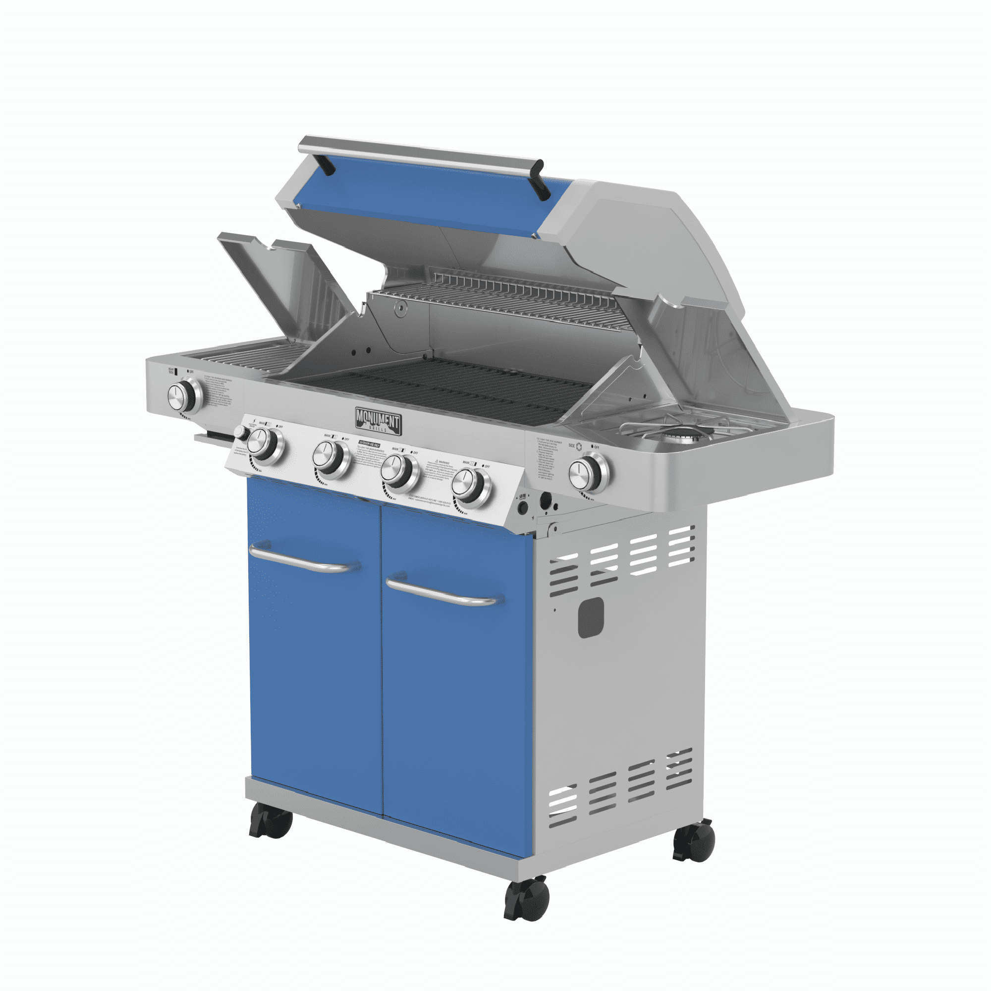 Monument Grills Stainless Steel 4 Burner Propane Gas Grill with Clearview® Lid, Infrared Side Sear Burner & Side Burner