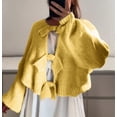 thumbnail image 5 of VISALY Cropped Cardigan Open Front Cardigan Bow Tie Cardigan Sweaters Crew Neck Long Sleeve Ribbed Knit Tie Front Crochet Knit Jumper Top Outwear Coat Chunky Knit Cardigan Crochet Cardigan Yellow S, 5 of 7