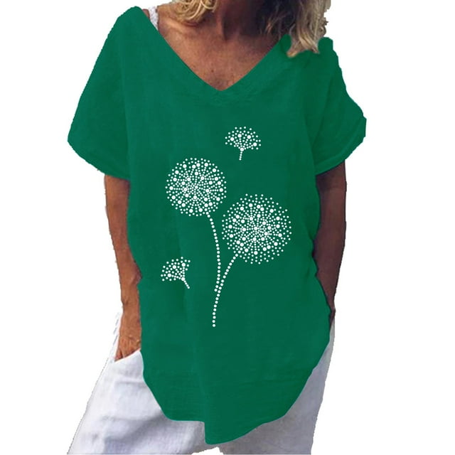Pompotops Mode T-shirt à Manches Courtes Imprimé Col Rond Ample pour Femmes