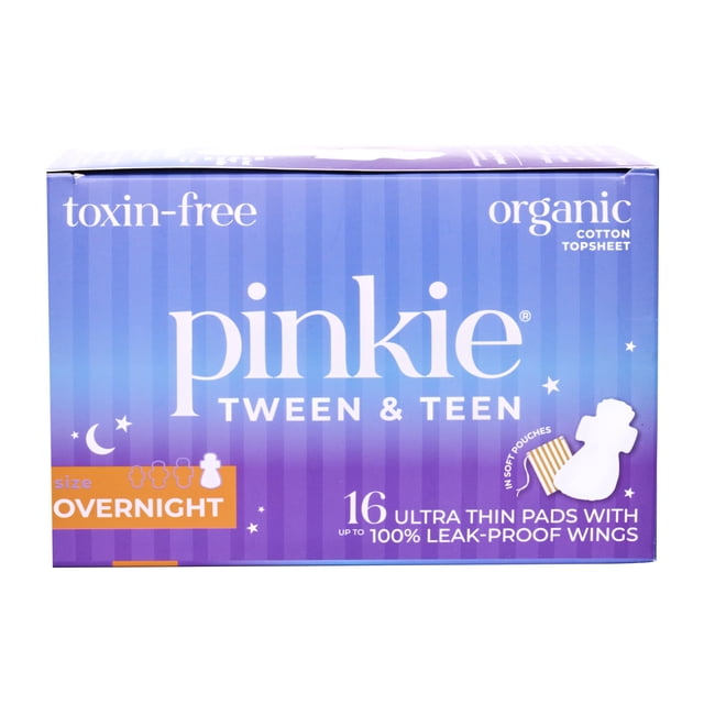 Toallas sanitarias Pinkie Inc para preadolescentes y adolescentes de algodón orgánico 28,5 cm, 16 unidades