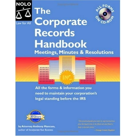 Pre-Owned The Corporate Records Handbook: Meetings, Minutes & Resolutions: All the forms & information you need to maintain your corporation's legal standing b... (Paperback) 1413302017 9781413302011