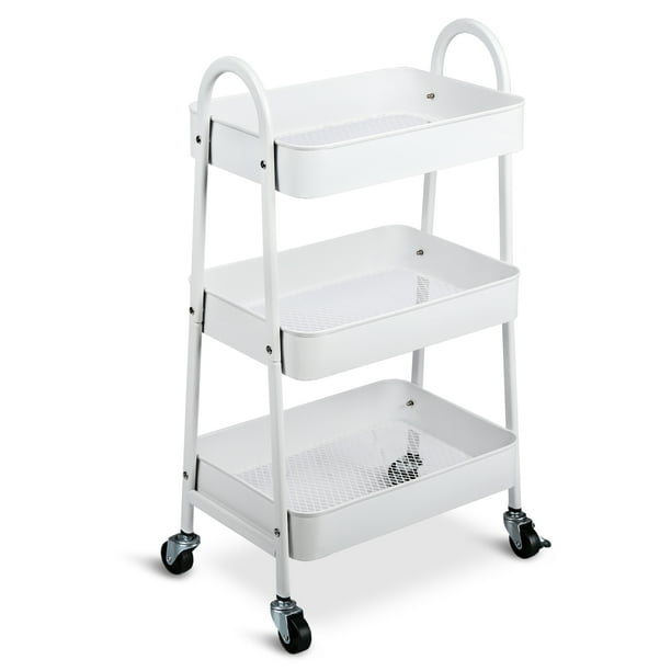 Carro utilitario rodante de 3 niveles Carro de cocina Carro de almacenamiento rodante con ruedas blo iKayaa Blanco