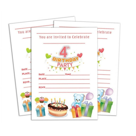 Darling Souvenir White Birthday Invitation Card 28 Pcs Fill or Write In Blank Invites Printable Party Supplies 5 x 7 Inches