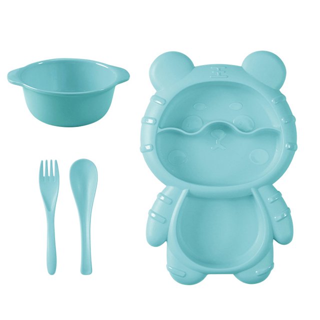 Ensemble de Repas, Assiette Compartimentée à Portions avec Fourchette et Cuillère pour Enfants