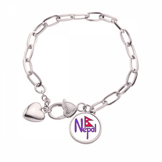 Népal Drapeau National Rouge Pourpre Motif Coeur Chaîne Bracelet Bijoux Charme Mode