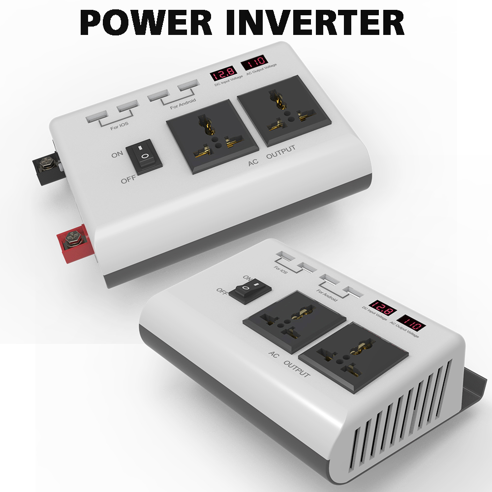 Power Inverter 300W 12V DC to 120V/110V AC with USB Charging Ports and 2 AC Outlets