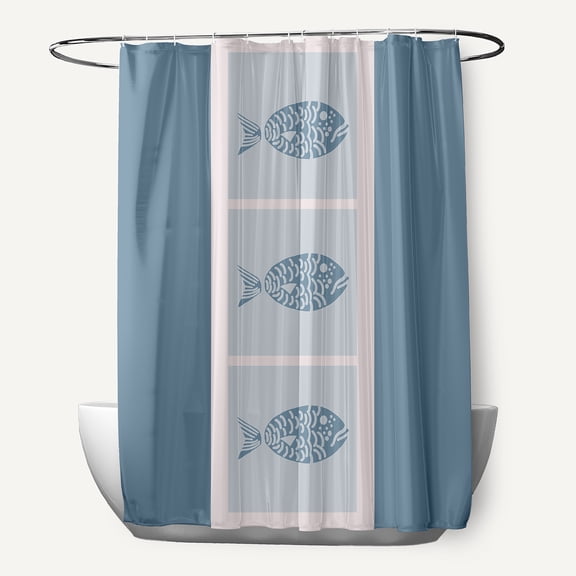 Simply Daisy Fish Chips Dusty Smoke 70" w x 73" h Shower Curtain