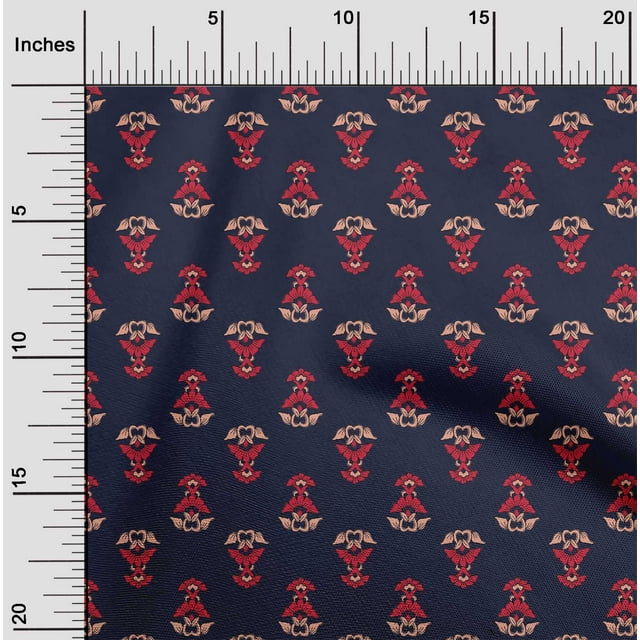 oneOone Viscose Chiffon Fabric Leaves & Floral Block Printed Fabric 1 Yard 42 Inch Wide