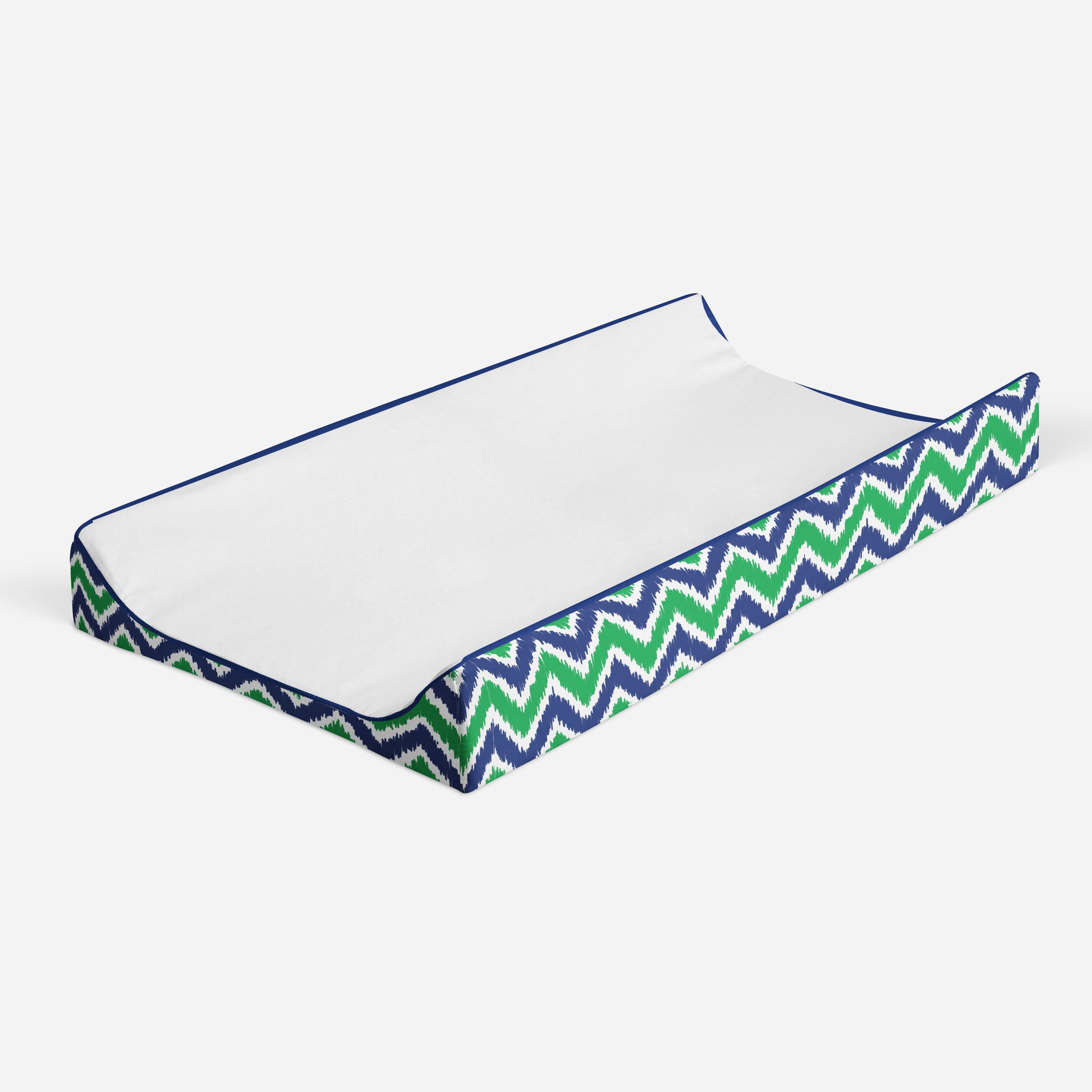 Bacati - MixNMatch Solid White Quilted Top 100% Cotton Percale with Polyester Batting With Navy/Green Zigzag Gussett Diaper Changing Pad Cover, Navy/Green