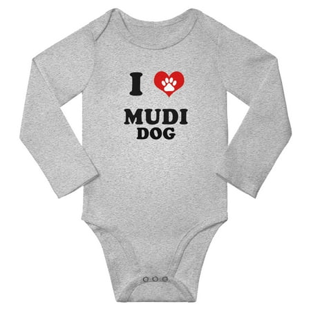 

I Heart Mudi Dog Baby Long Rompers (Gray 6-12 Months)