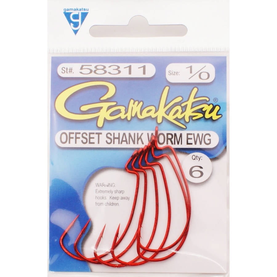 EWG GAMAKATSU  RED SZ 1/0 OFFSET SHANK WORM HOOKS 2 PACKS 12 HOOKS # 58311 