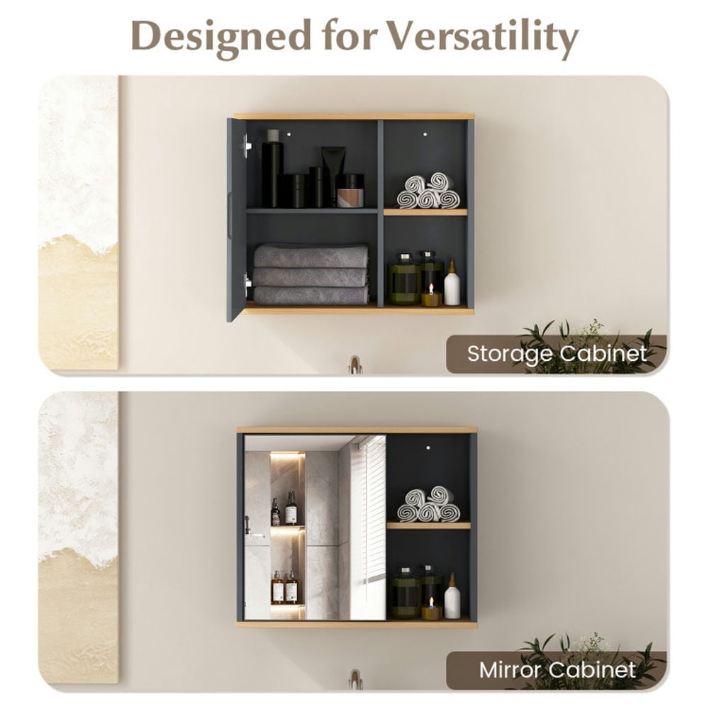 Finihen Bathroom Wall Cabinet, Wall Mounted Bathroom Mirror Cabinet, Bathroom Wall Mounted Cabinet with Single Mirror Door and Adjustable Shelf, for Bathroom, Gray Finihen Bathroom Wall Cabinet, Wall Mounted Bathroom Mirror Cabinet, Bathroom Wall Mounted Cabinet with Single Mirror Door and Adjustable Shelf, for Bathroom, Gray