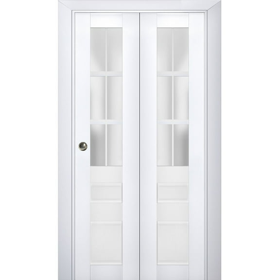 Sliding Closet Bi-fold Doors | Veregio 7339 White Silk with Frosted Glass