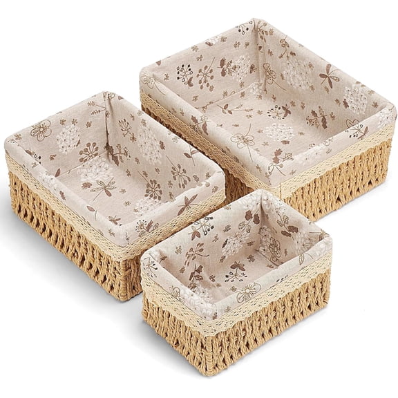 Floral Wicker Basket, Handwoven Multi-Size 3-Pack Storage Baskets Set, Perfect for Home Organizing, Storage and Décor