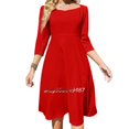 thumbnail image 2 of Rosso Corse Robe Rouge Évasée Col Carré Robe Élégante Mode Féminine Imprimée Rosso Corse Rouge Rosso Corse Couleur Unie, 2 of 5