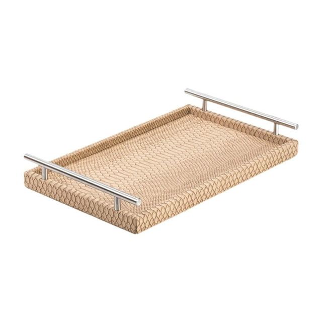 Mesa de café para servir bandeja bandeja de comida rectángulo multipropósito decorativo 15.8x9.8x2.3 pulgadas con manijas de metal para sala de estar