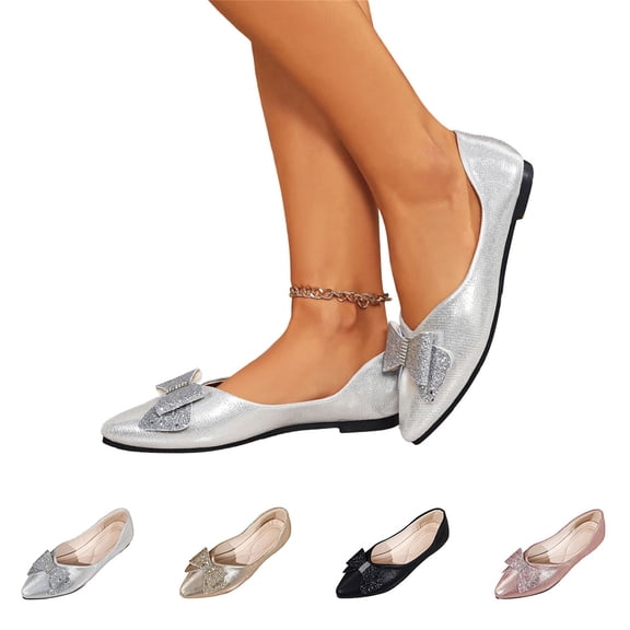 Domzle Flats for Women Pointed Toe Fashion Wedding Shoes Work Casual Slip-On Dress Shoes Women Comfortable Dressy Flat Black