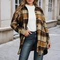 thumbnail image 5 of Womens Jacket Plaid Jackets Casual Lapel Button Down Long Sleeve Overcoat with Pockets Windproof Winter Warm Coat Womens Winter Coat Coffee L, 5 of 6