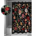 thumbnail image 3 of Shower Curtains Sets for Bathroom Decor Watercolor Country Flowers Waterproof Bathroom Curtain with Hooks, Red Pink Floral Art on Black for Bathroom Decor,36x72IN, 3 of 7