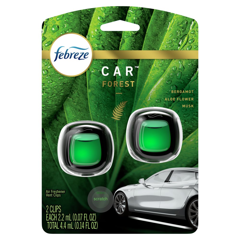 Febreze Forest Scented Car Air Freshener Vent Clip, .07 oz, 2 Pk