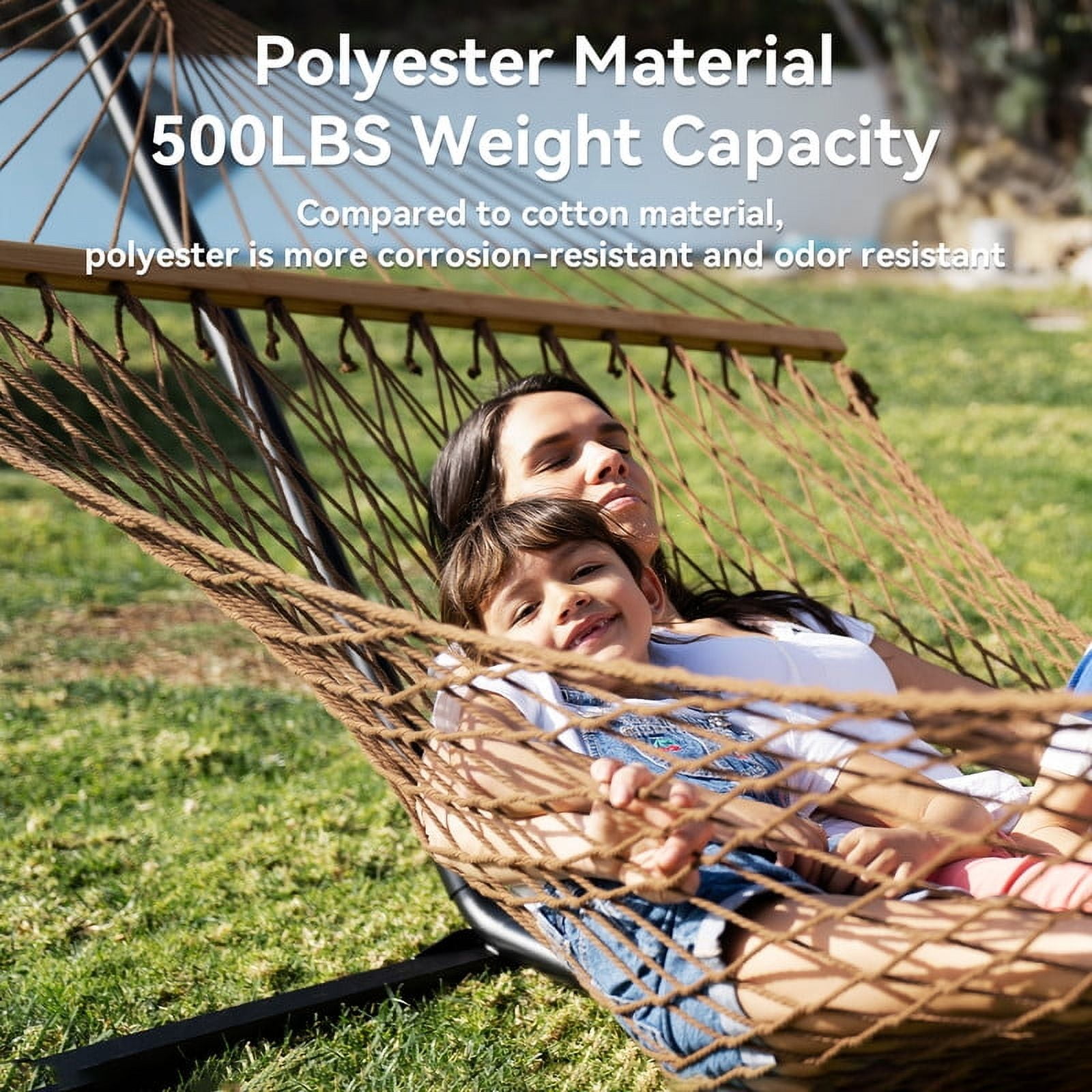 KEESTP Comfort 2 Person Cotton Rope Hammock, 500lb Capacity,Portable Hammocks for Camping Outdoor/Indoor Patio Backyard - Brown