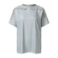 thumbnail image 4 of Top de manga corta de encaje y croché para mujer - Blusa informal de cuello redondo, poliéster, diseño con hombros al aire, corte holgado, ropa de primavera/verano, tallas S-XXL, contorno de pecho, 4 of 5