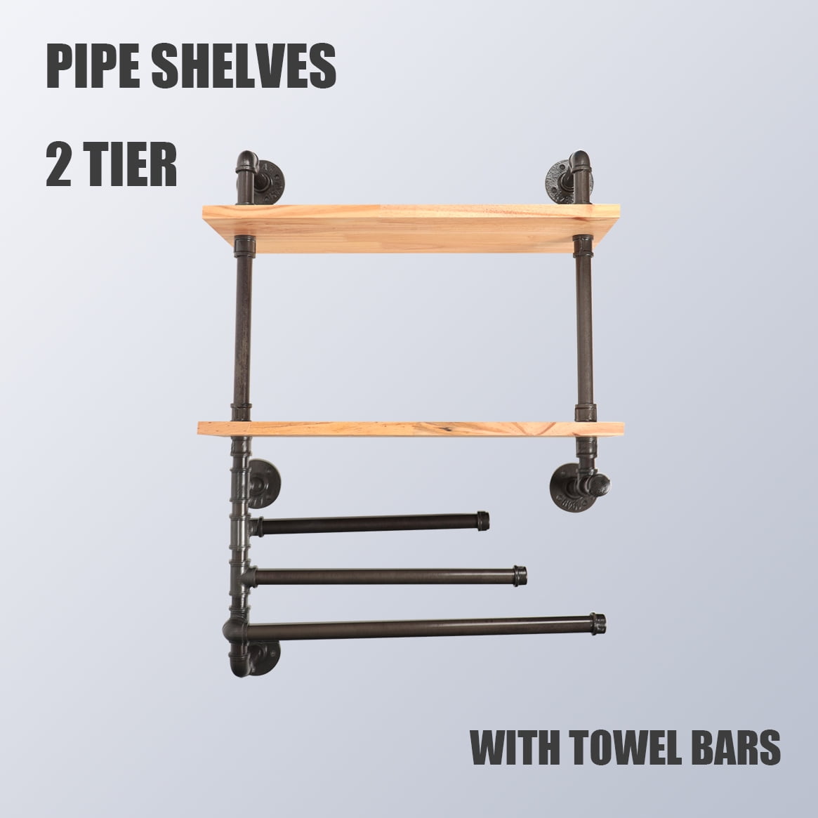 ATT Hardware Industrial Iron 3 Tier Grey Pipe Floating Shelves Retro Solid Wood Shelves Laundry Room Décor