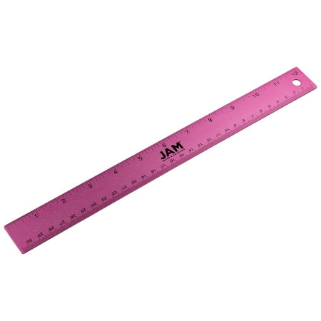 JAM Paper Stainless Steel Ruler, 12 Inches, Metal Ruler with Non-Skid Cork Backing, Fuchsia Metallic, 12 Per Pack