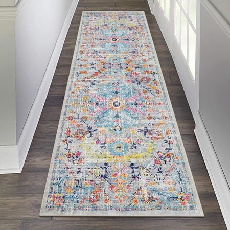 findosom 2'x6' vintage runner rug 0.4" distressed hallway rug non slip laundry runner rug decor rug washable runner rug kitchen floor mat entryway rug runner for laundry kitchen entryway, multi-color