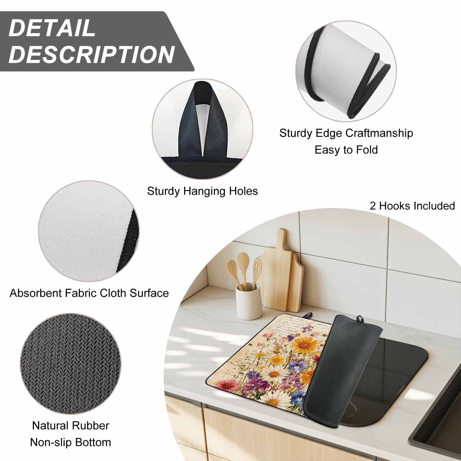 Spring Floral Stove Top Cover for Electric Stove, Heat-proof & Non Slip Glass Top Stove Cover Protector, Vintage Summer Botanical Flowers Kitchen Flat Cooktop Rubber Mat 24x21 Inches