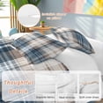 thumbnail image 2 of 3 Piece Blue Brown Plaid Duvet Cover Set Queen Size, Microfiber Comforter/Quilt Cover with Corner Ties and 2 Pillowcases, Vintage Abstract Stripes Lattice All Season Soft Bedding with Zipper Closure, 2 of 8