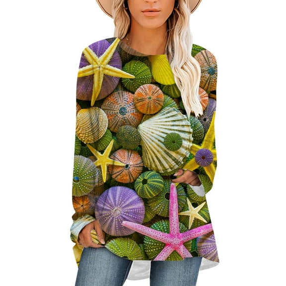 CLOOCL Plus Size Women T-Shirts Seashell Graphic Print Tee Loose Tops Harajuku Shirts