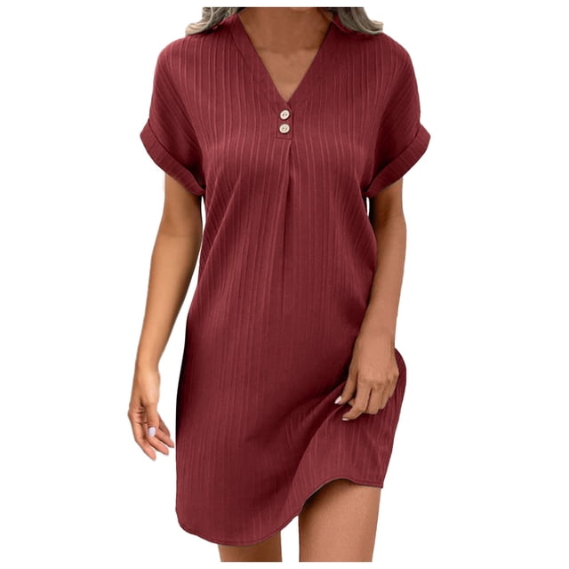 GYUJNB Robe Boutonnée Décontractée Confortable à Col en V Couleur Unie
