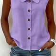 thumbnail image 7 of Workout Tank Top Quick Dry Gym Muscle Tees Women's Solid Color Casual Sleeveless Lapel Doll Collar Knot Linen Button Cardigan Top Purple Xxl, 7 of 7