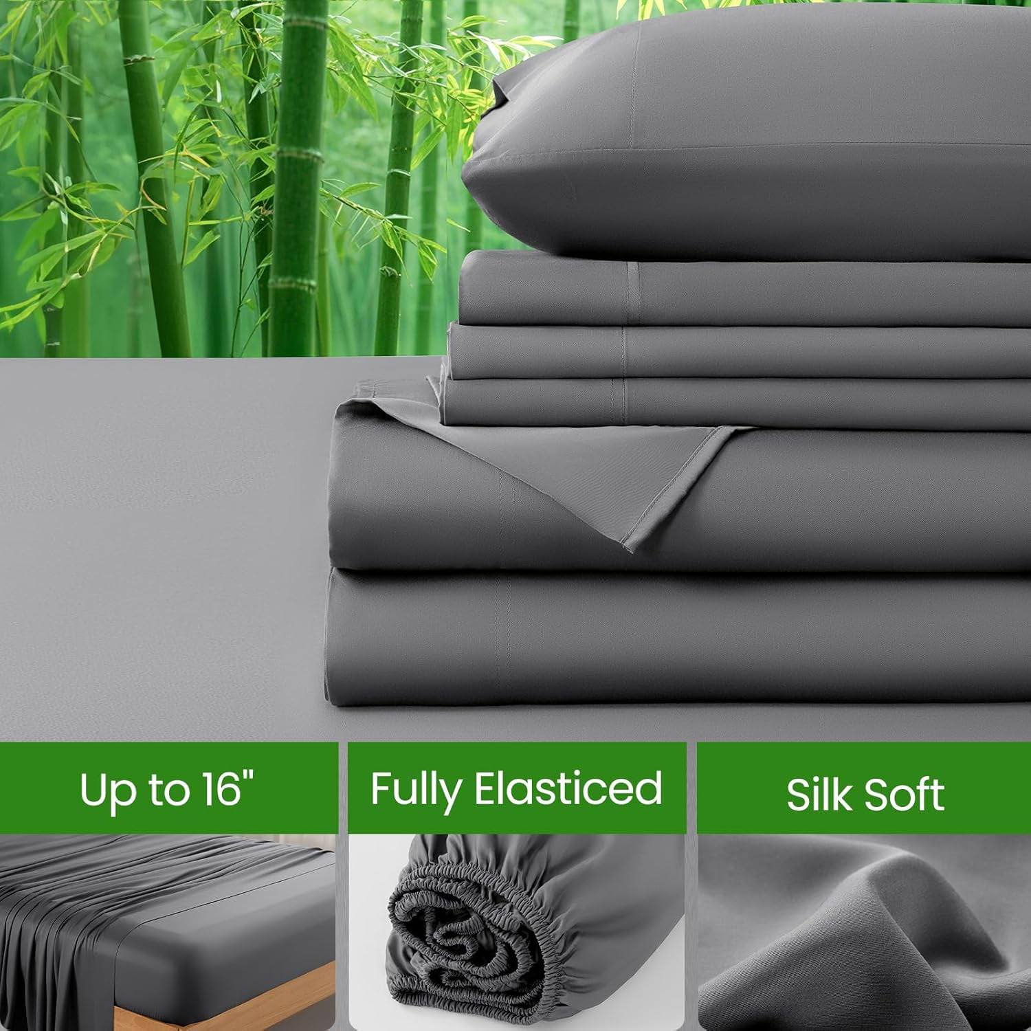 Cooling Bed Sheet 100% Viscose Derived from Bamboo Sheet Set 4 Piece Queen Size,Fit Up to 16" Deep Mattress, 1800 TC Sheet Super Soft Silky Smooth,Breathable Cool Bedding (Queen Olive Green)